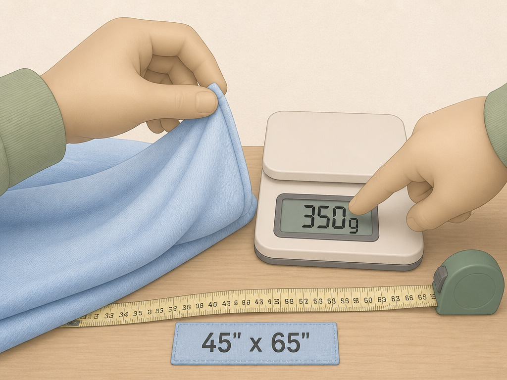 Measuring correct toddler blanket weight and size for safe sleep coverage.