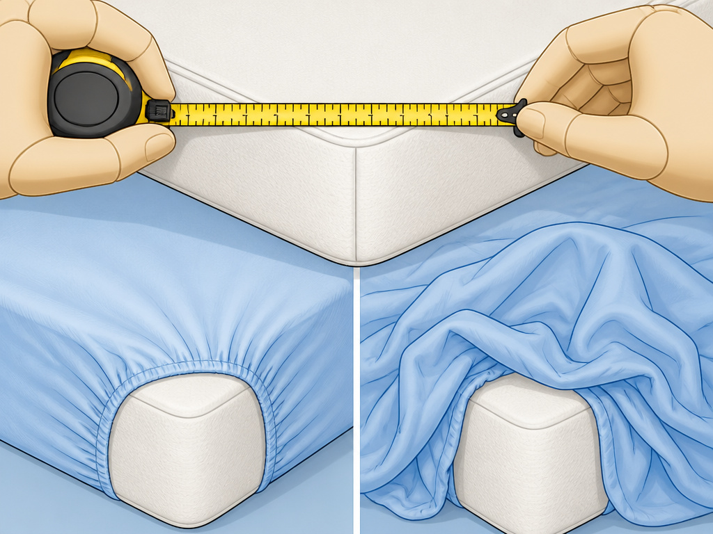Measuring a crib mattress and comparing a properly fitting crib sheet to a loose twin sheet.