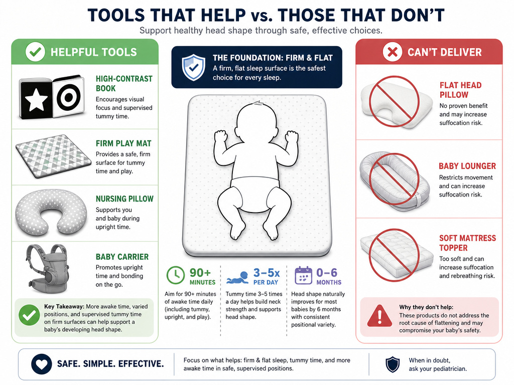 Helpful products versus ineffective gadgets for preventing baby flat head.