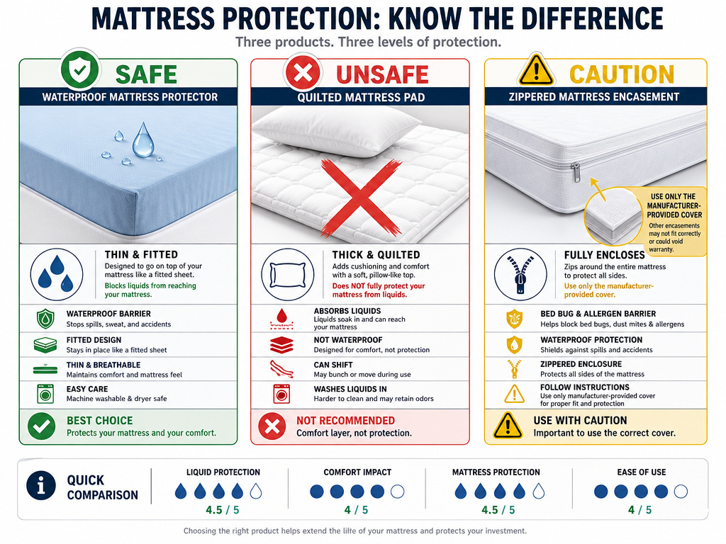 Comparison of safe and unsafe mattress layers for a newborn crib.