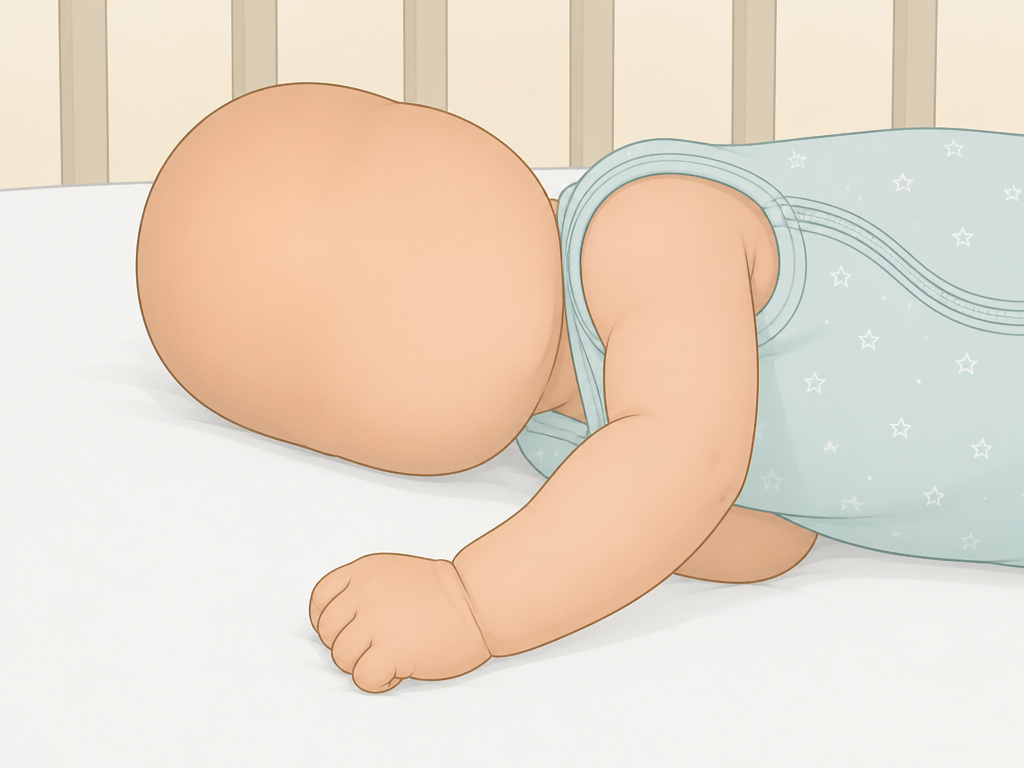 Newborn who can roll sleeping safely on side in a sleep sack.