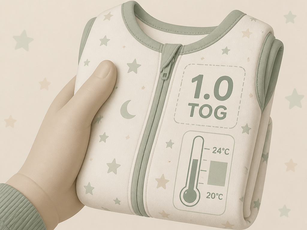 Diagram explaining the 1.0 TOG rating for infant wearable blankets.