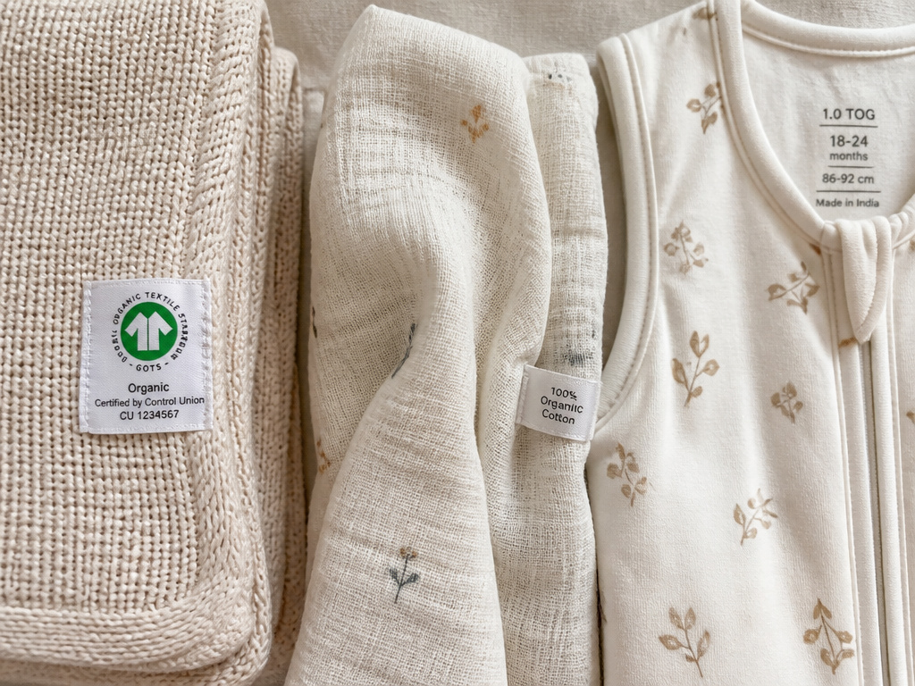 Three recommended toddler blankets: organic cotton, muslin, and a wearable sleep sack.